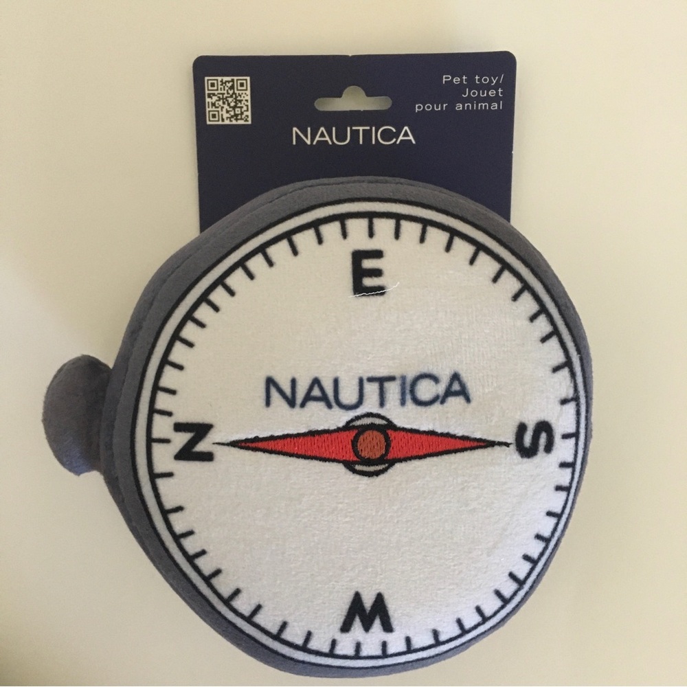 NEW Dog Toy Plush Stuffed Gray Compass with Squeaker | Nautica